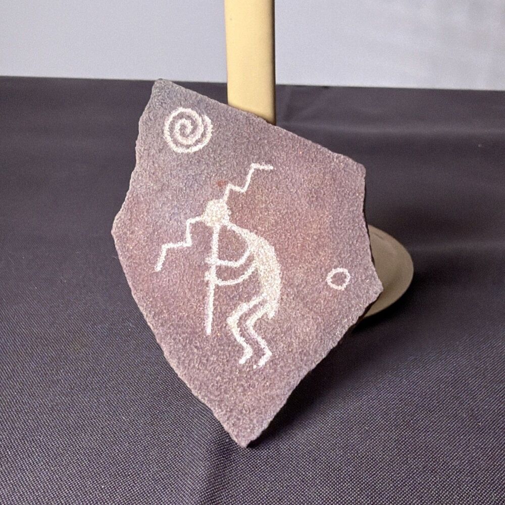Kokopelli Flute Player Hand Painted Stone Plaque Southwest Art Rock Carving Sign